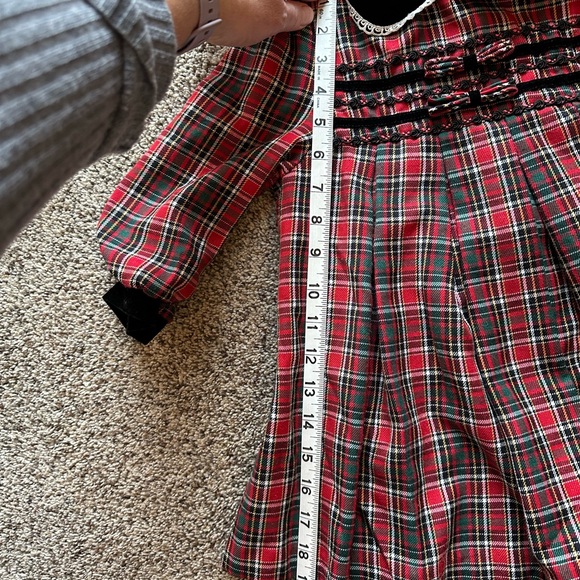 Vintage Bonnie Jean Red and Black Plaid Christmas Dress Velvet Trim lace - Picture 11 of 11